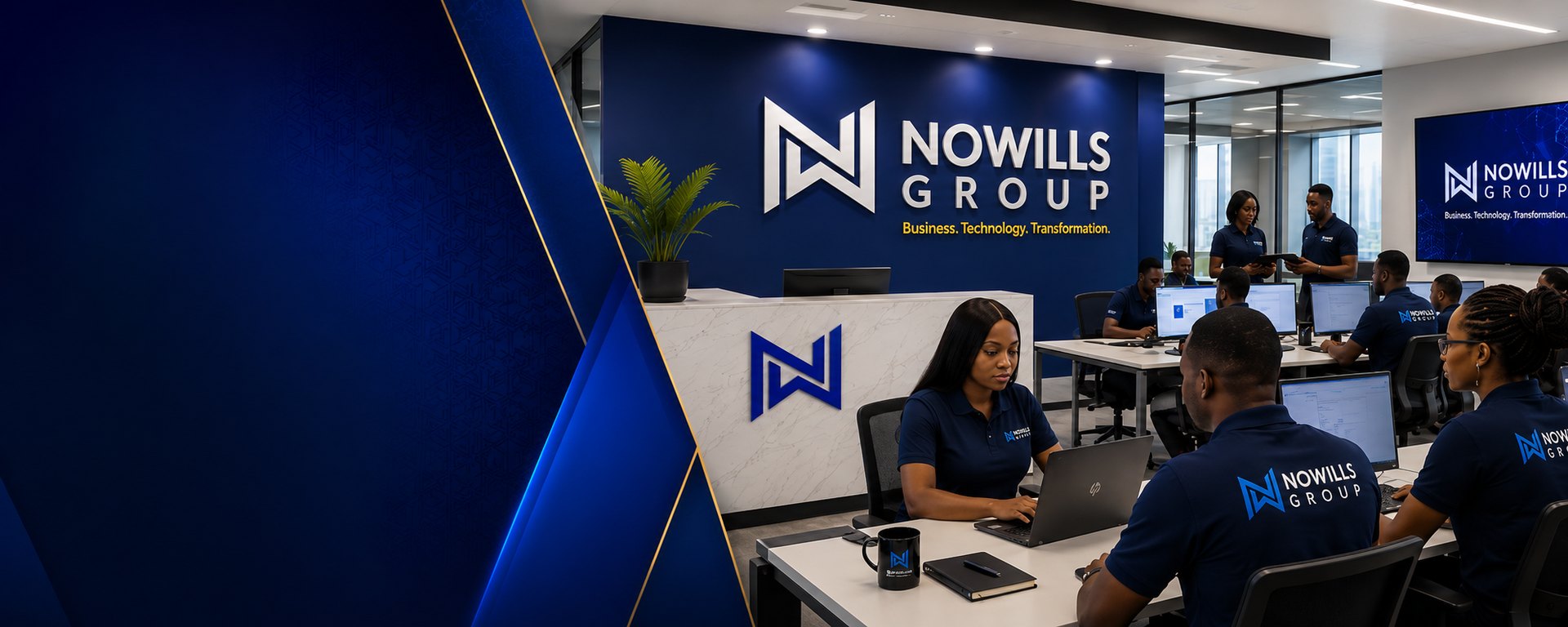 African executives and Nowills consultants collaborating around digital dashboards
