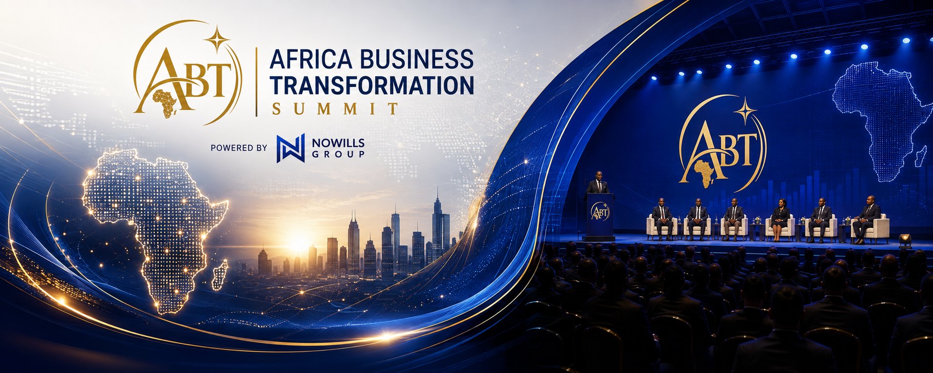 Nowills Africa Business Transformation Summit stage with executives, founders and live technology showcases